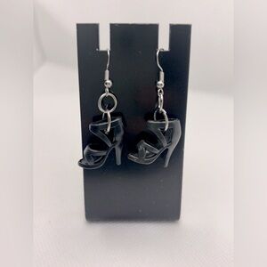 Handmade Barbiecore/Barbie black strappy high heel earrings